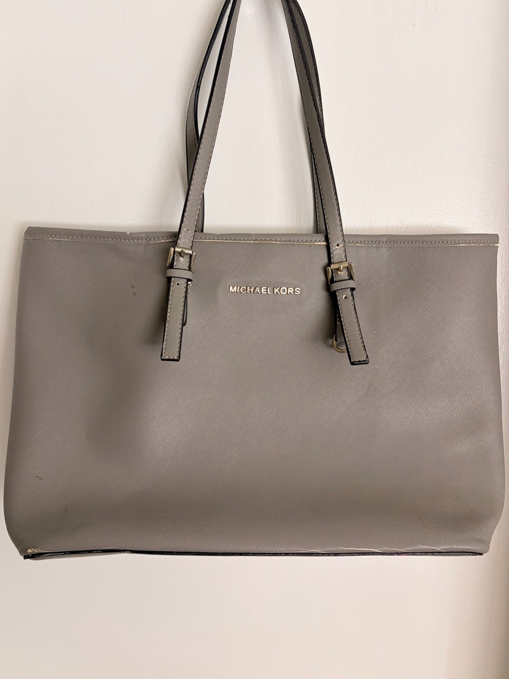 Michael Kors Taupe Gray Saffiano Tote with Gold Logo